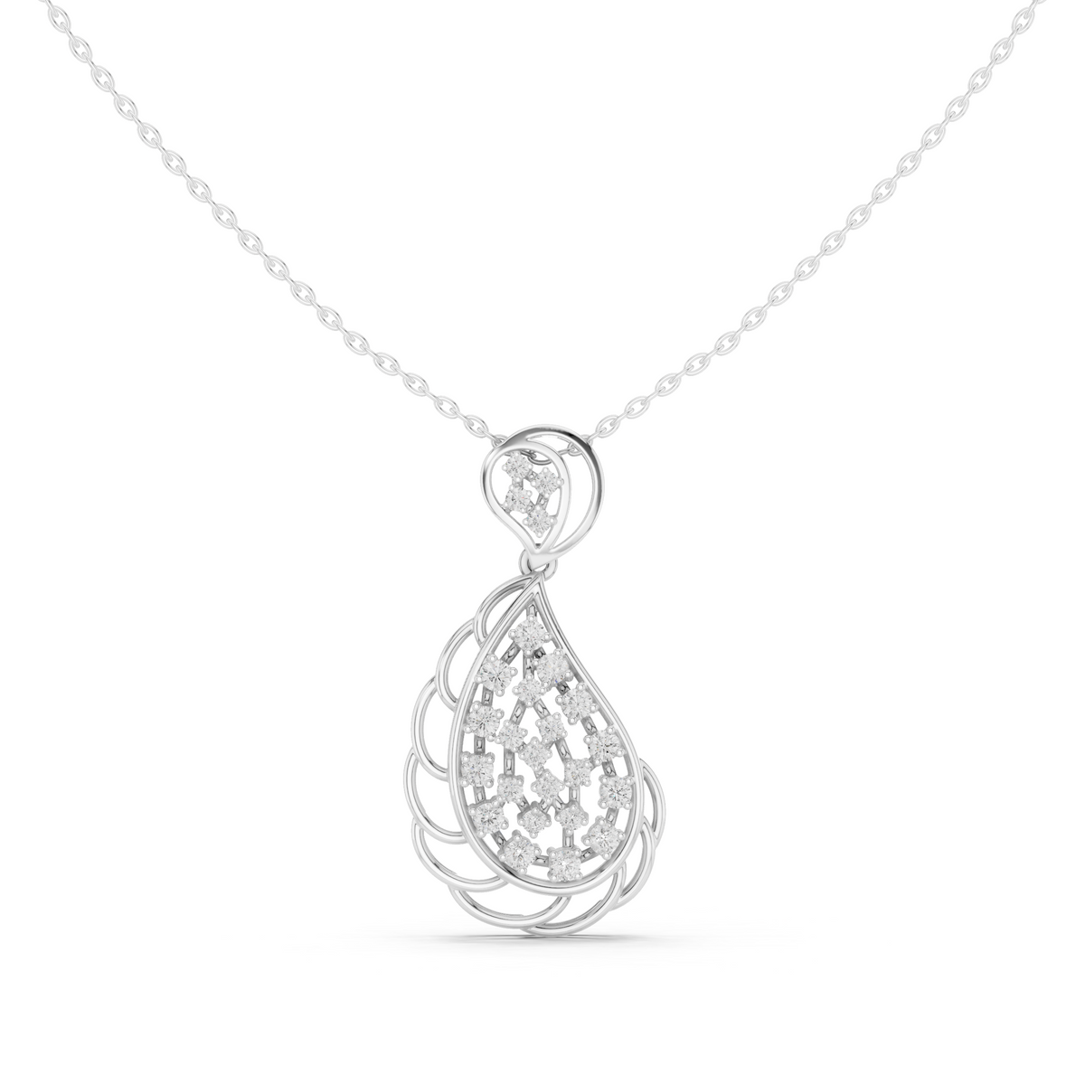 Round Diamond Pear Drop Openwork Lab Grown Necklace - View 3