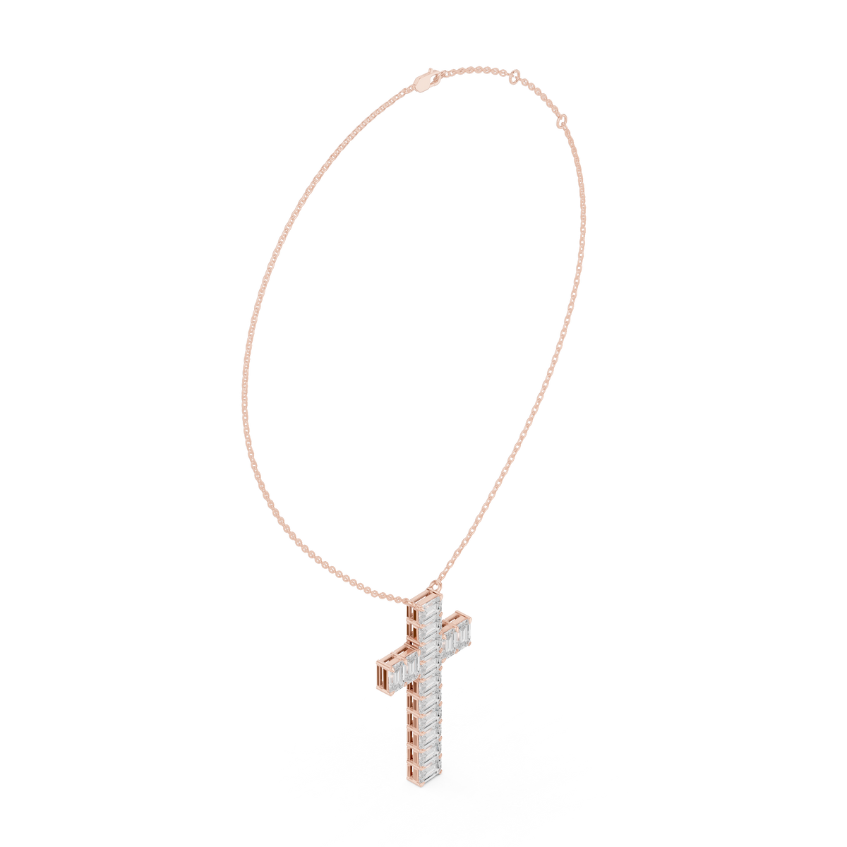 Baguette Lab Grown Diamond Cross Pendant Fine Cable Chain Necklace - View 11