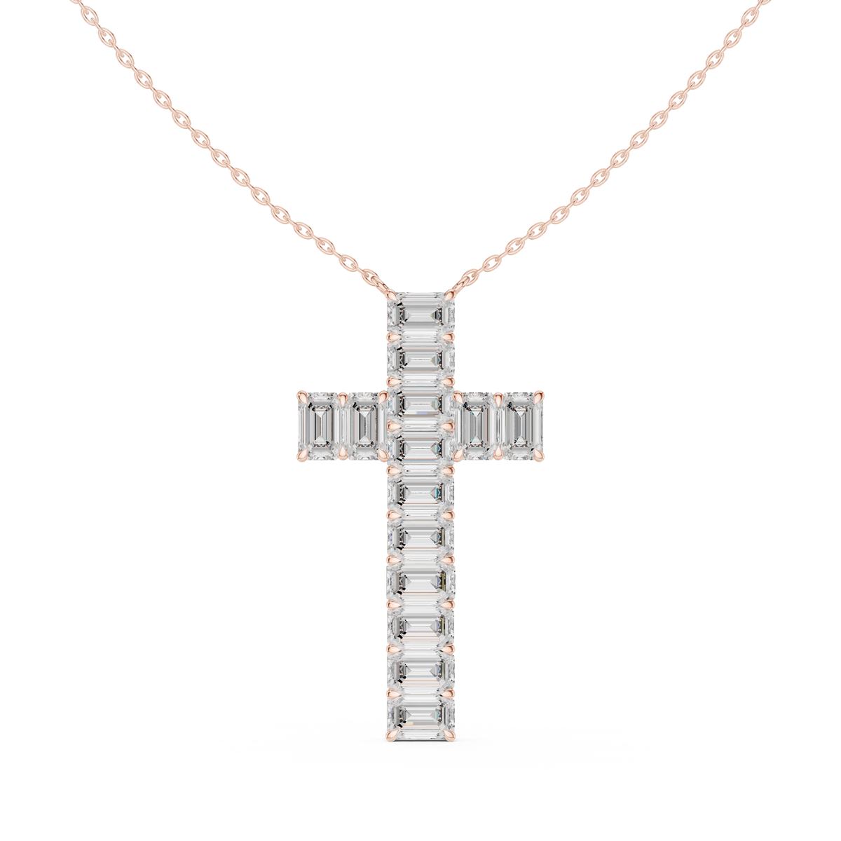 Baguette Moissanite Diamond Cross Pendant Fine Cable Chain Necklace - View 2