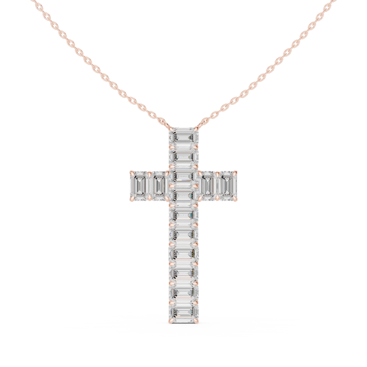 Baguette Moissanite Diamond Cross Pendant Fine Cable Chain Necklace - View 2
