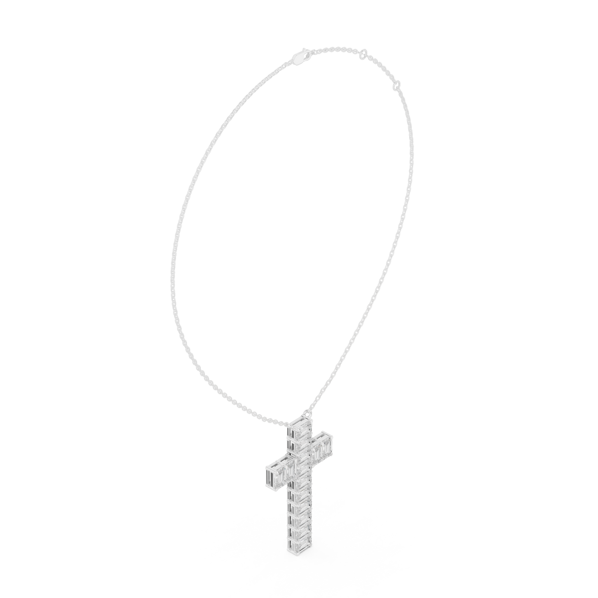 Baguette Moissanite Diamond Cross Pendant Fine Cable Chain Necklace - View 12