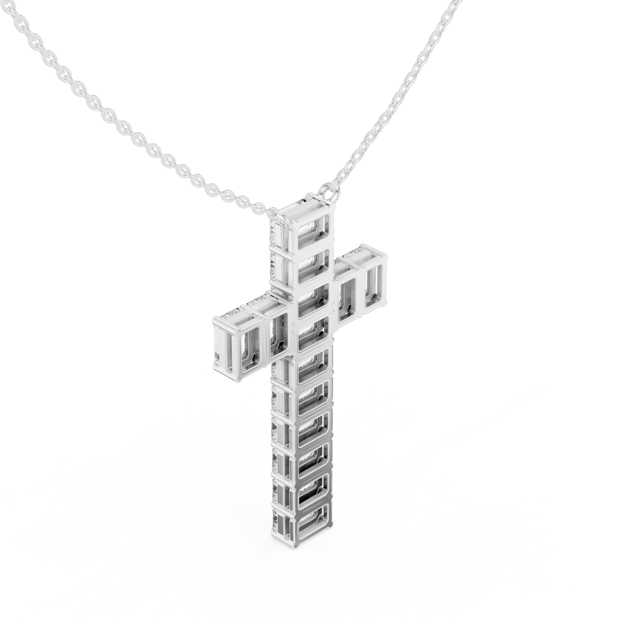 Baguette Lab Grown Diamond Cross Pendant Fine Cable Chain Necklace - View 9