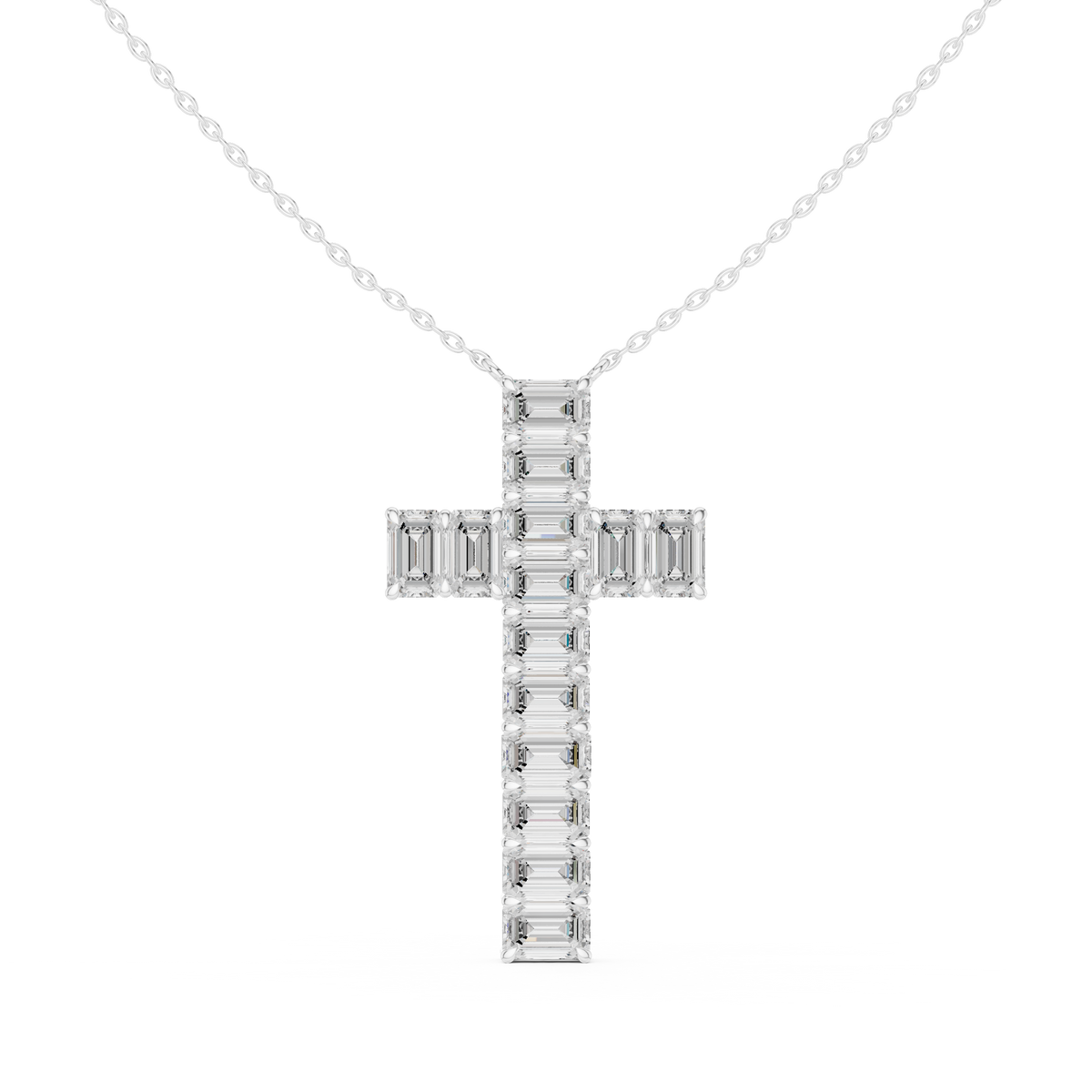 Baguette Moissanite Diamond Cross Pendant Fine Cable Chain Necklace - View 3