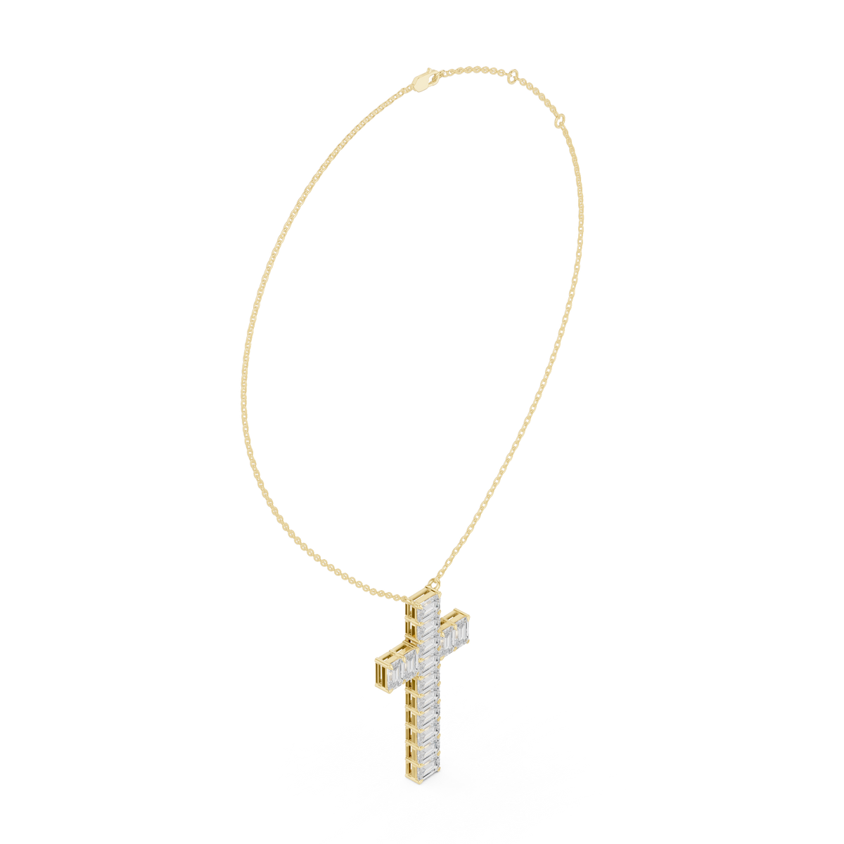 Baguette Lab Grown Diamond Cross Pendant Fine Cable Chain Necklace - View 10