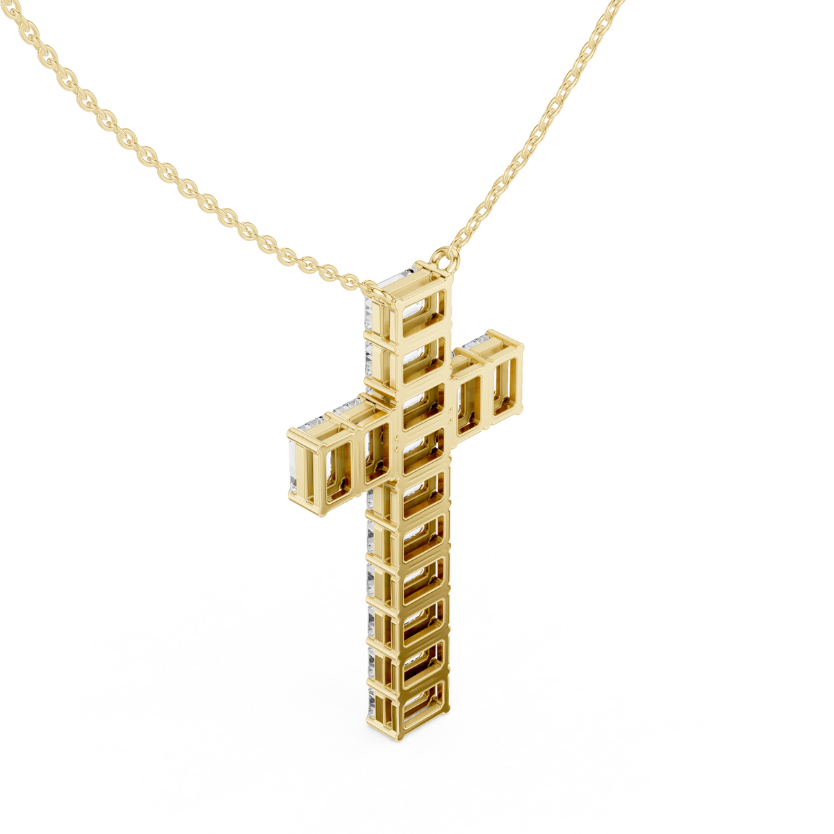 Baguette Moissanite Diamond Cross Pendant Fine Cable Chain Necklace - View 7