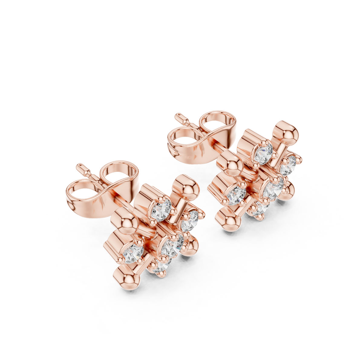 Orbital Nova Round Lab Diamond Cluster Stud Earrings with Starburst Geometry - View 5