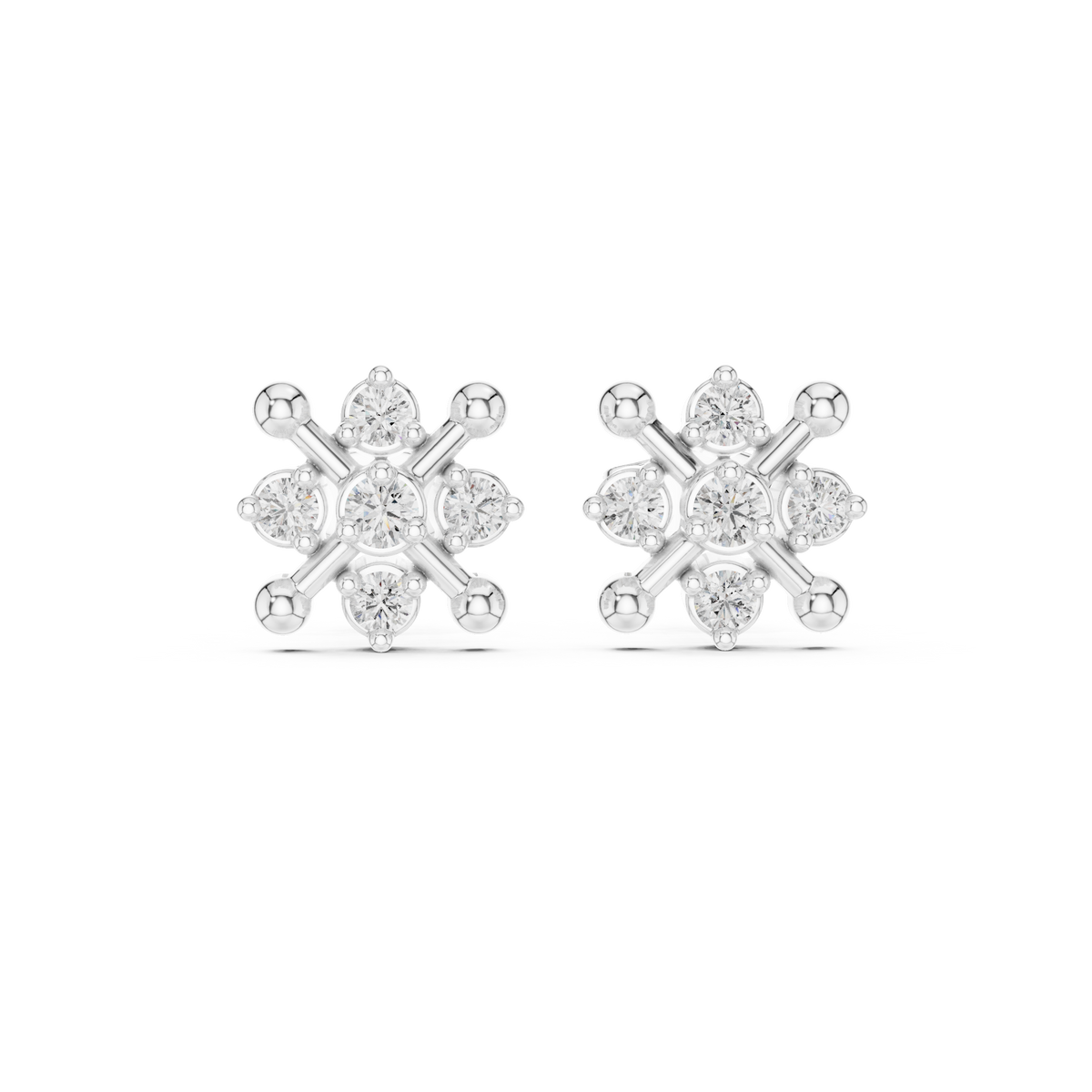 Orbital Nova Round Moissanite Diamond Cluster Stud Earrings with Starburst Geometry - View 3