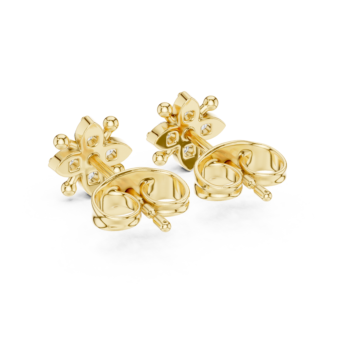 Floral Star Round Moissanite Diamond Stud Earring with Sculpted Petal Accents - View 7