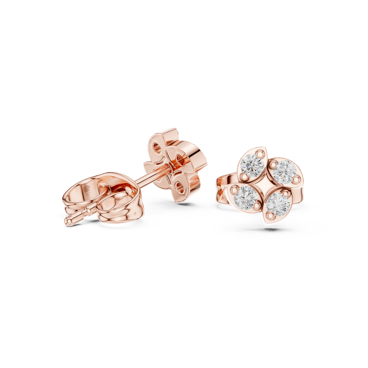 Soft Floral Geometry Petal Curve Round Lab Diamond Stud Earrings - View 5
