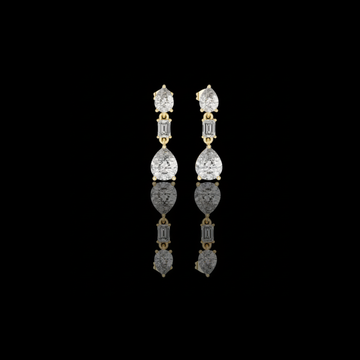 Three Stone Pear & Emerald Cut Lab Diamond Drop Stud Earrings with Vertical Design