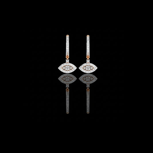 Evil Eye Pavé Lab Diamond Drop Huggie Earrings with Round Center Stone