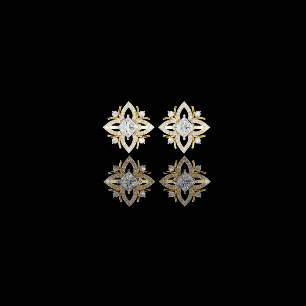 Architectural Wings Princess Shape Lab Diamond Stud Earrings For Women
