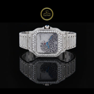 Opulent Lab Grown Diamond-Encrusted Timepiece with Artistic Panther Motif and Precision Stainless Steel Design