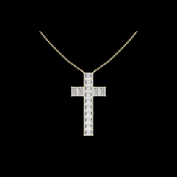 Baguette Lab Grown Diamond Cross Pendant Fine Cable Chain Necklace