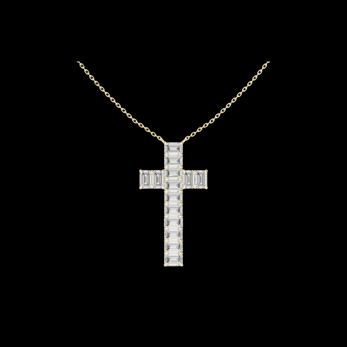 Baguette Moissanite Diamond Cross Pendant Fine Cable Chain Necklace