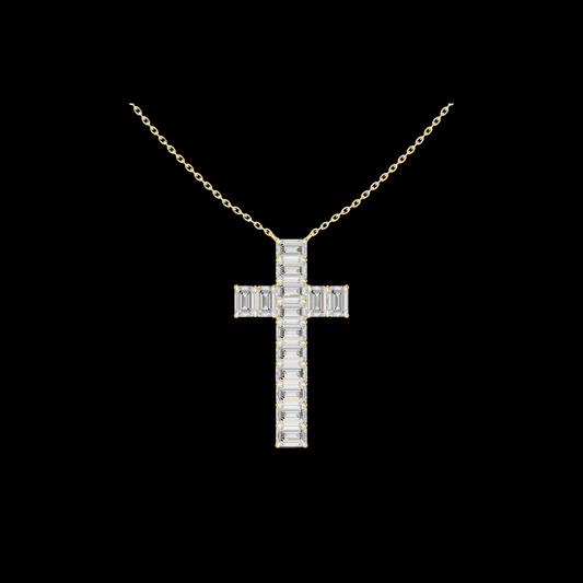 Baguette Moissanite Diamond Cross Pendant Fine Cable Chain Necklace
