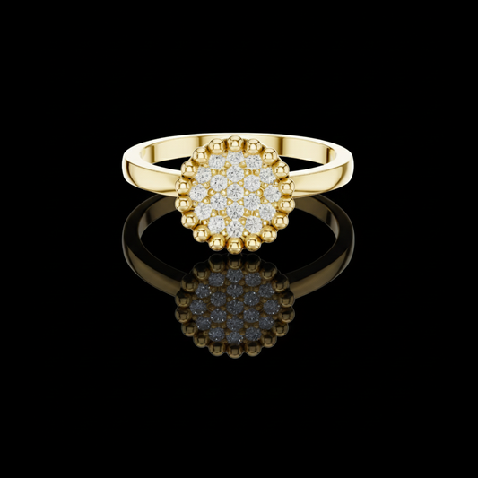 Round Floral Diamond Cluster Beaded Moissanite Diamond Ring