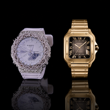 Luxury Half Iced-Out White Watch & Gold Square Dial Watch – Premium Dual Timepiece Collection By Ivevar