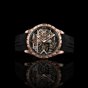 Luxury Rose Gold Skeleton Mechanical Watch with Black Rubber Strap