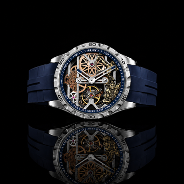 Royal Blue Skeleton Mechanical Watch Luxury Open-Dial Timepiece