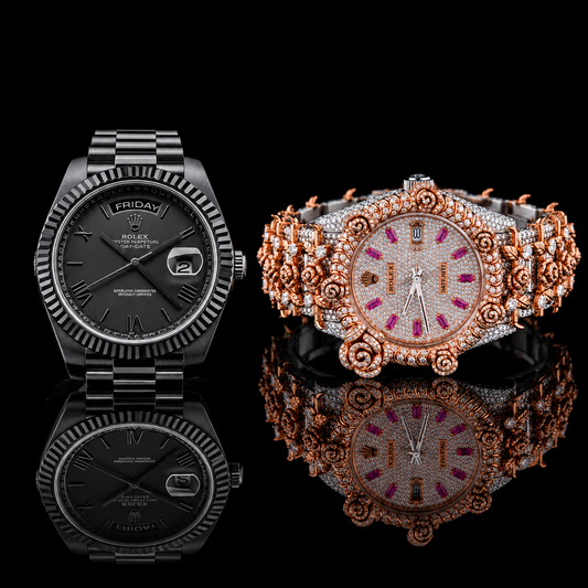 Black Dial Moissanite Watch Duo, Stainless Steel