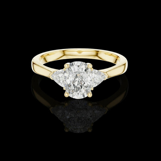 Three Stone Oval Cut Moissanite Diamond Engagement Ring With Trillion Sidestone