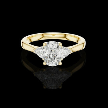 Three Stone Oval Cut Lab Diamond Engagement Ring With Trillion Sidestone