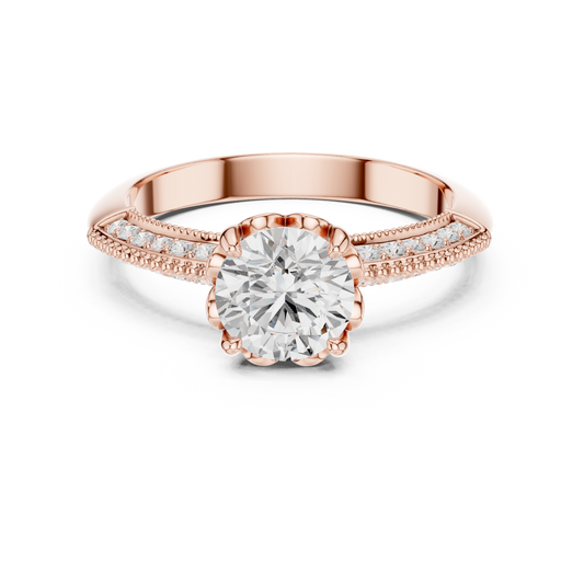 Vintage Inspired Round Cut Lab Diamond Engagement Ring - View 2