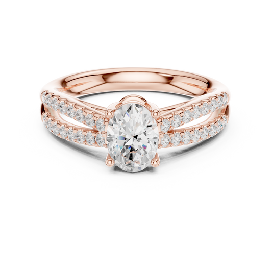 Oval Cut Lab Diamond Ring With Split Shank Pave Band - View 2