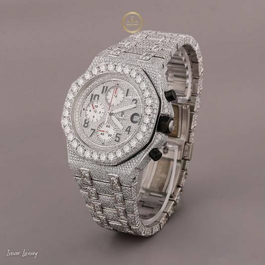 Ivevar's White Fire - D Color VVS1 Full Iced Out Moissanite Diamond Watch
