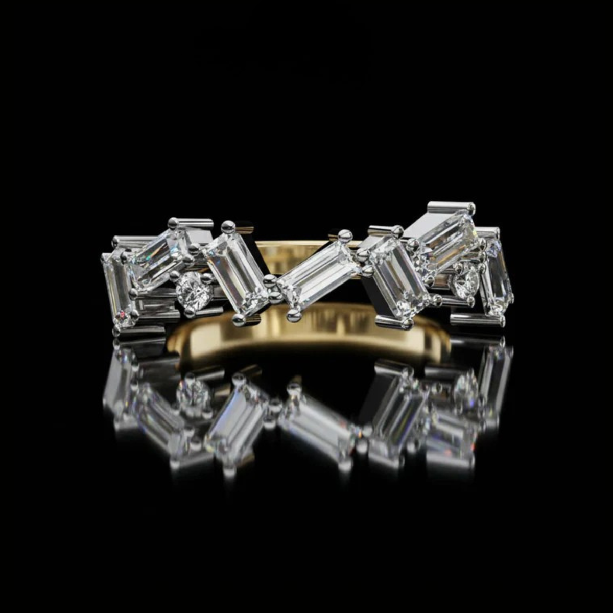 Baguette & Round Cut Moissanite Diamond Eternity Ring Wedding Band