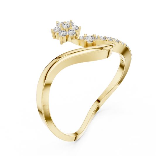 Floral Moissanite Diamond Bypass Pave Band Ring with Round Cluster - View 2