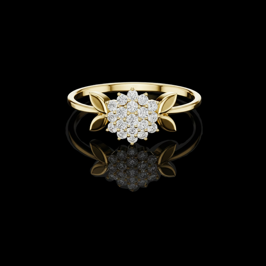 Floral Cluster Round Moissanite Diamond Leaf Engagement Ring
