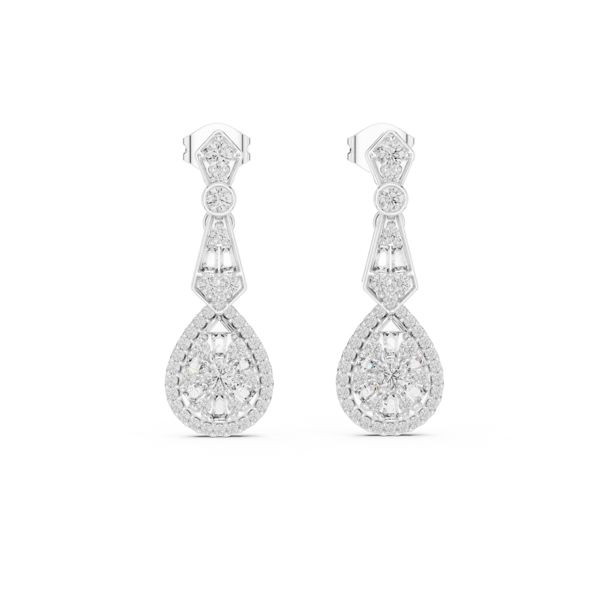 Pure Opulence Round Moissanite Diamond Halo Drop Earrings Premium Fine Jewelry - View 3