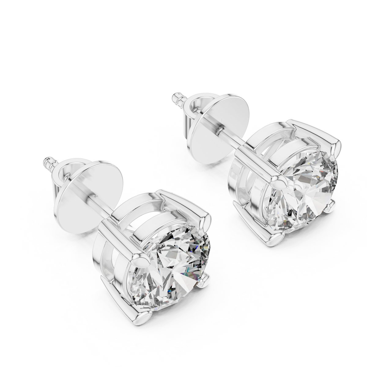 Architectural Crown Basket Round Moissanite Diamond Solitaire Studs - View 6