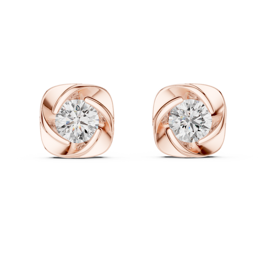 Round Brilliant Moissanite Diamond Solitaire Stud Earrings Swirl Cushion Vortex Frame - View 2