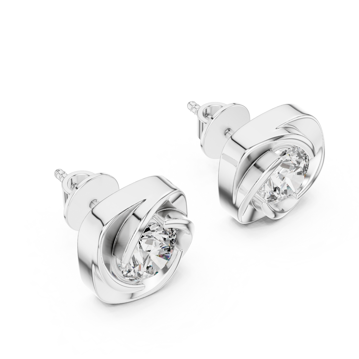 Round Brilliant Moissanite Diamond Solitaire Stud Earrings Swirl Cushion Vortex Frame - View 6