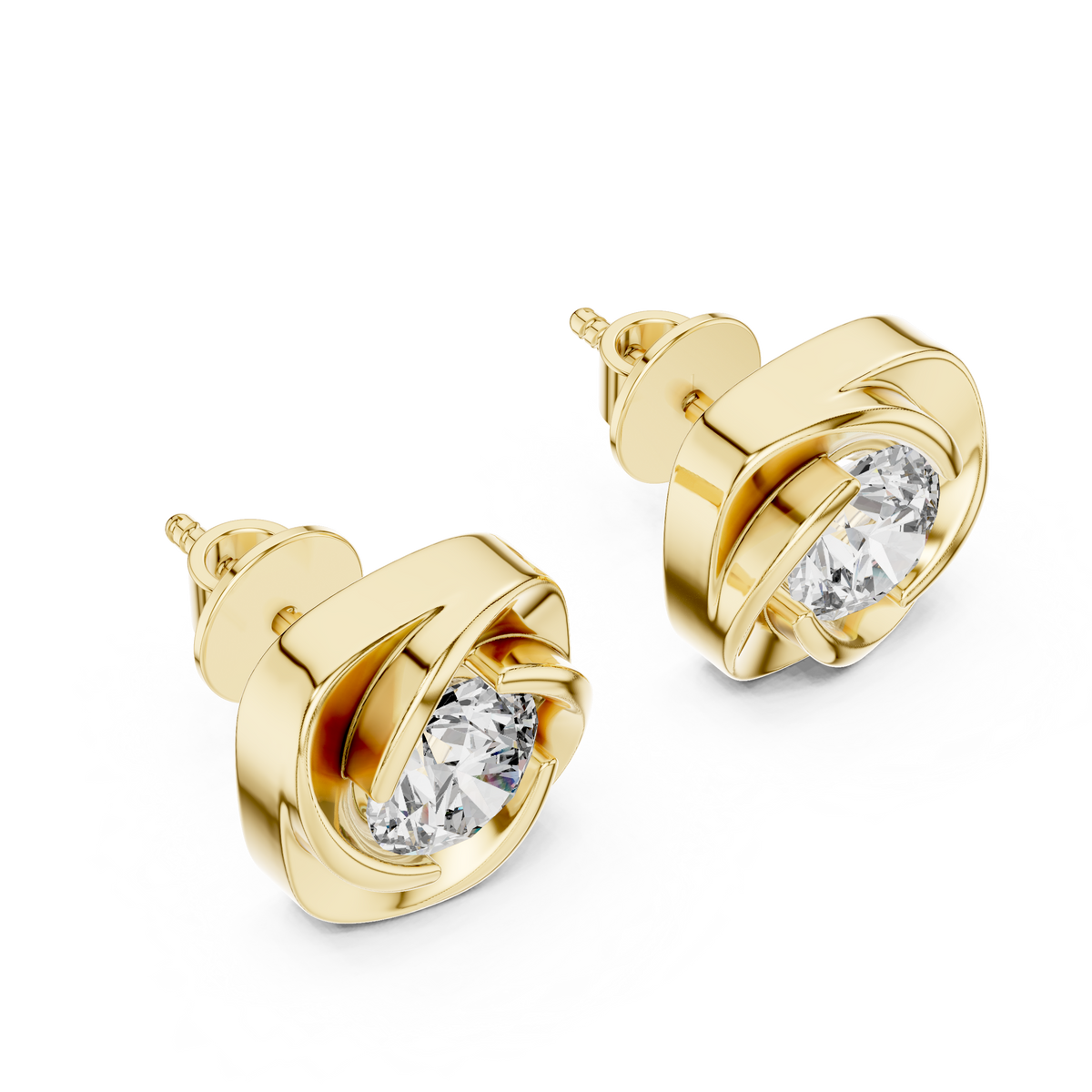 Round Brilliant Moissanite Diamond Solitaire Stud Earrings Swirl Cushion Vortex Frame - View 4