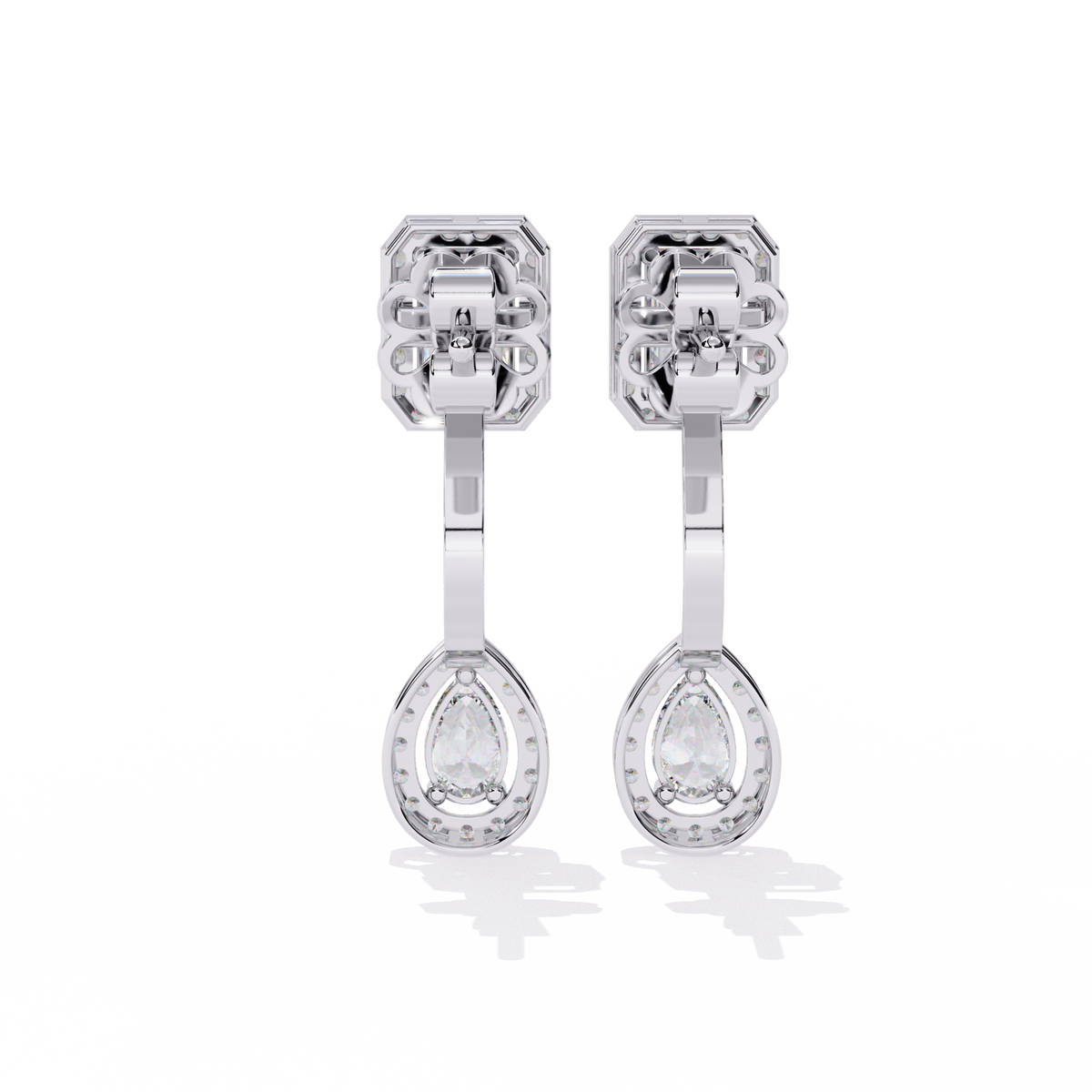 Sophisticated Emerald Halo Top with Pear Halo Drop Moissanite Diamond Earrings in Gold - View 8