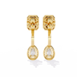 Sophisticated Emerald Halo Top with Pear Halo Drop Moissanite Diamond Earrings in Gold - View 9