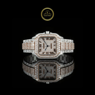 Exquisite Two-Tone Lab Grown Diamond-Studded Luxury Timepiece with Roman Dial and Paved wristwatch