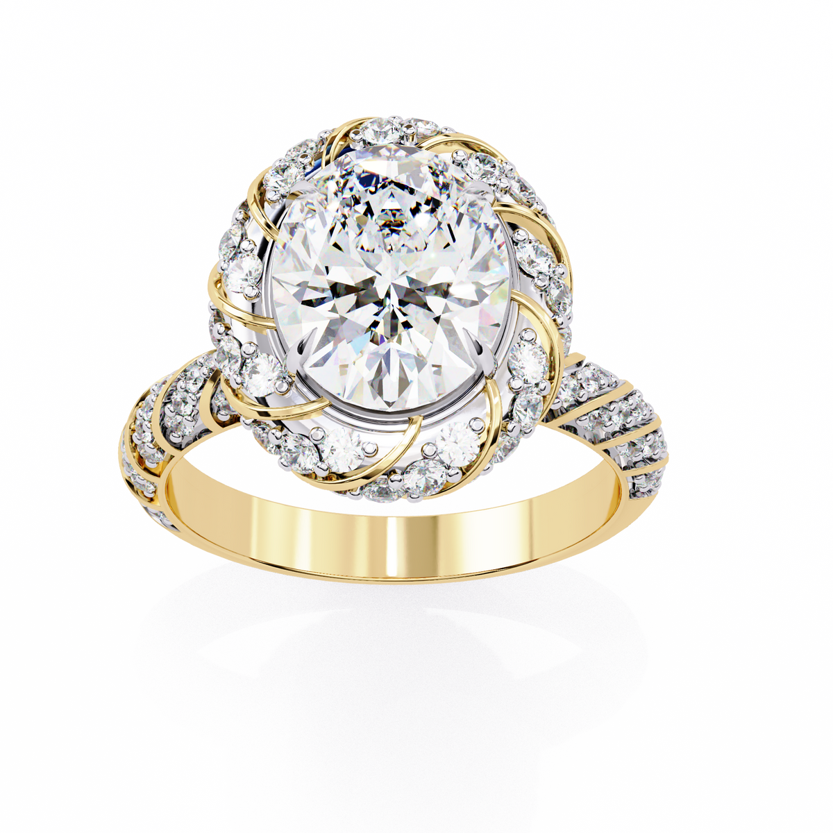 Rose gold ring with a large diamond and smaller diamonds 