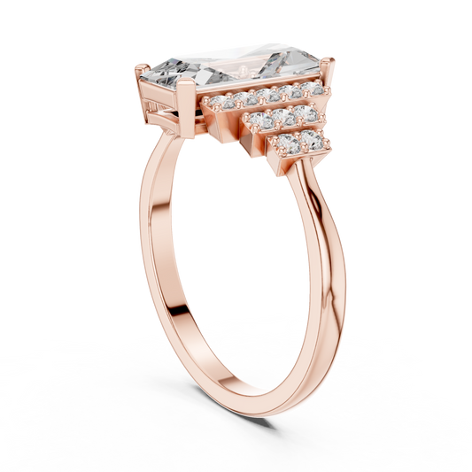Emerald Cut Lab Diamond Wedding Ring With Round Side Stone - View 2