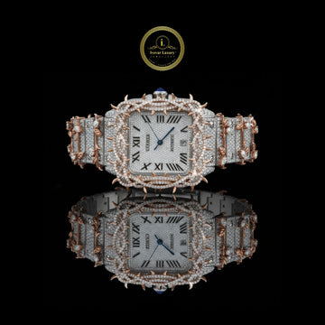 Magnificent Lab Grown Diamond-Studded Two-Tone Luxury Timepiece with Roman Dial and Intricate Rose Gold Detailing