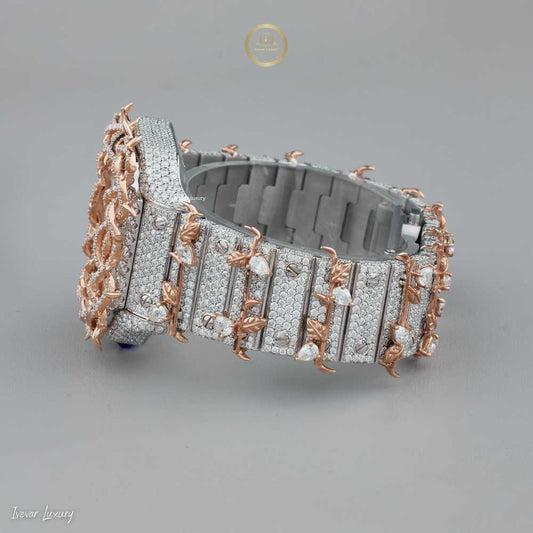 Magnificent Lab Grown Diamond-Studded Two-Tone Luxury Timepiece with Roman Dial and Intricate Rose Gold Detailing