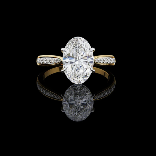 Oval Cut Pave Setting Moissanite Diamond Solitaire Engagement Ring