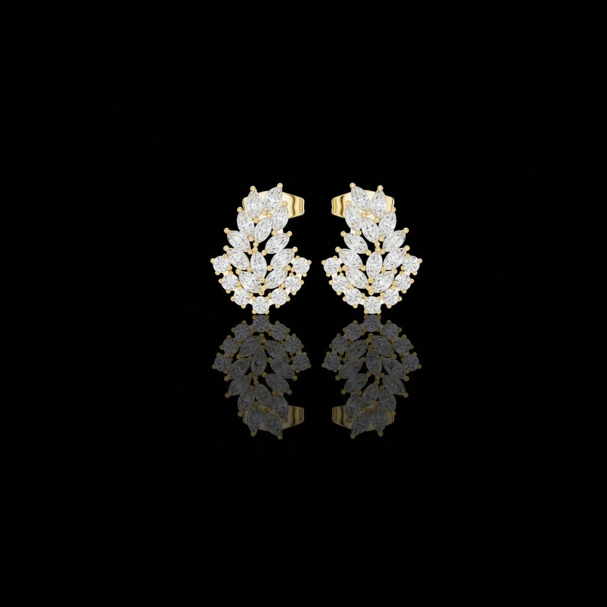 Exquisite Floral Lab Diamond Cluster Stud Earrings with Marquise Brilliance