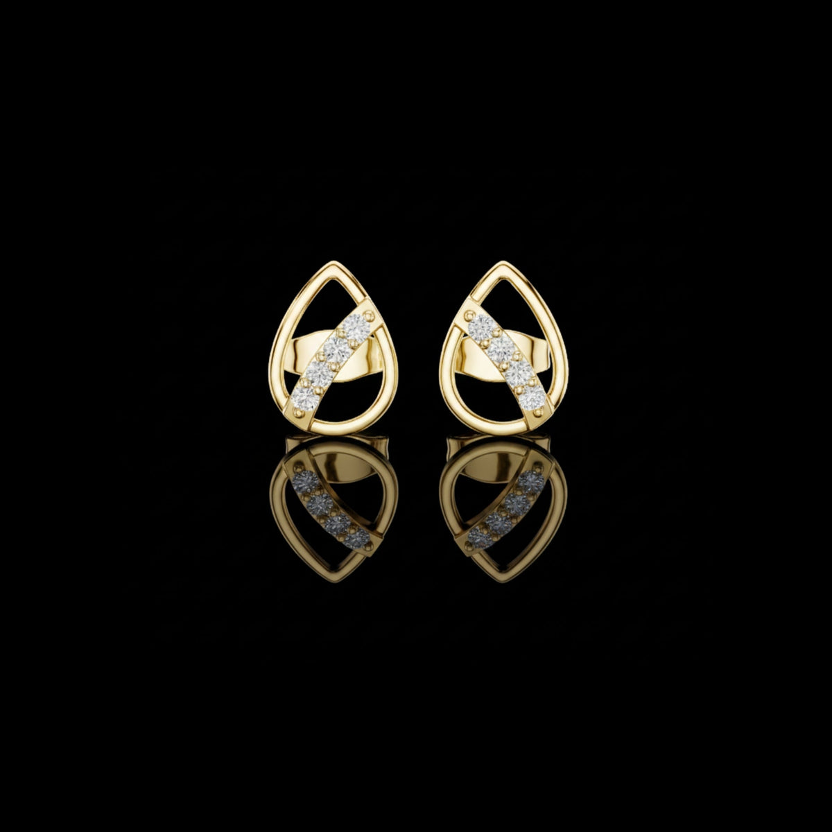 Modern Teardrop Round Lab Diamond Stud Earrings with Brilliant Cut Accents