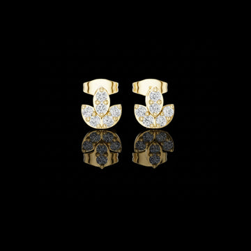 Lotus Bloom Lab Round Cut Diamond Earrings with Layered Petal Cluster Design