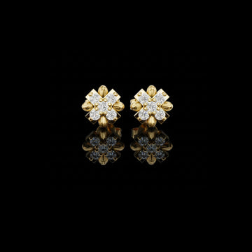 Floral Cross Round Lab Diamond Stud Earrings with Sculpted Petal Motif Cluster